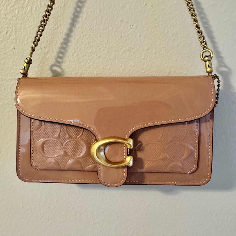 New Coach Tabby Chain Clutch Signature Gold Hardware / Cappuccino Crossbody